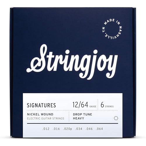 Stringjoy Signatures 12-64 Drop Tune Heavy Gauge – Nickel Wound Electric Guitar Strings - Balanced Tension for Drop A or Drop B Tuning, Electric 6 String Set, 1-Pack
