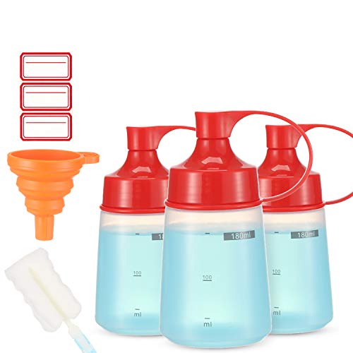 Condiment Squeeze Bottle for Sauces Wide Mouth, Plastic Squeeze Bottles for Condiments, Paint, Ketchup, Mustard, Oil, Resin, Baking, Cake Decorating, Cleaning, BPA Free-Food Grade (6 oz., 3, Count)