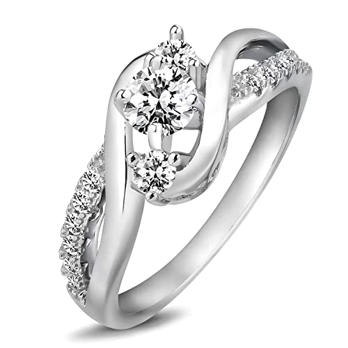 1.1 ct three stone Moissanite engagement rings for women 925 sterling silver twisting Moissanite rings Platinum Plated Silver ring for Women Wedding band2