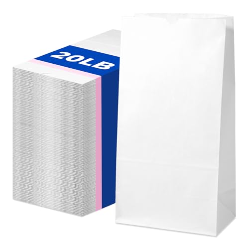 Fit Meal Prep 125 Pack 20 lb Large White Paper Bags, 16 x 8 x 5.5” Durable Blank Paper Bags Bulk for Packing, Delivery, Take Out, Grocery, Retail Shopping, Premium Big Size Sacks for Shopping