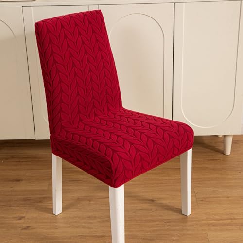 Image of HOMETHREADS Stretchable Elastic Jacquard Chair Seat Cover - Removable & Washable, Durable Seat Protector for Dining Room, Kitchen, Restaurant & Party Chairs (Maroon, Pack of 6)