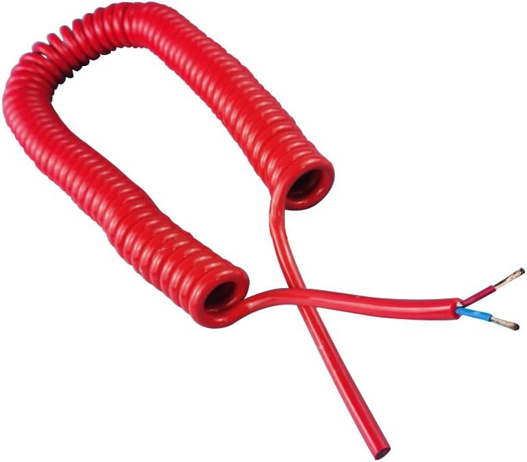 Retractable Spring Coiled Extension Cord ， Spring Spiral Cable 1PC Red Wire 2-Cores 15AWG Stretch 1/2/3/4/5/6Meters Stretchable Shrinkable(2core 15awg,Stretch 6Meters)