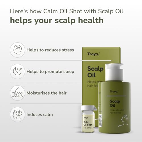 Image of Traya Scalp Oil with Calm Oil Shots for Stress Relief and Calm Sleep | Contains Coconut, Bhringraj for Hair, Ylang Ylang Essential and ORPL(87ml)