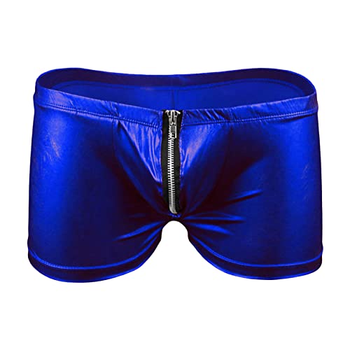 Men'S Metallic Shiny Underpant Sexy U Pouch Zipper Bulge Crotch Boxer Shorts Low Rise Underwear Brief Bikinis