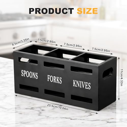 Zocipro Wooden Cutlery Holder – 3-Compartment Kitchen Utensil Organiser, Large Capacity Caddy for Forks, Spoons & Cutlery – Versatile Flatware Holder for Kitchen, Dining, or BBQ - Image 2