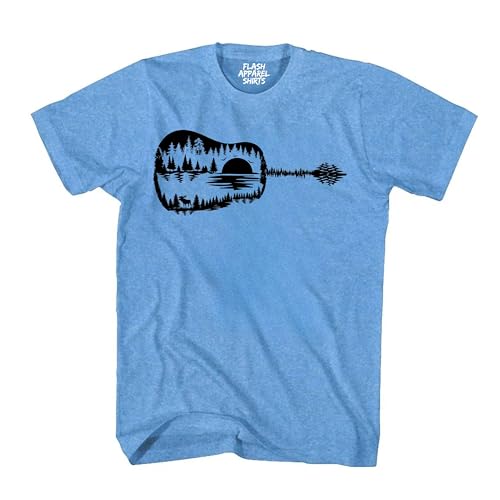Guitar Lake Shadow Shirt Love Guitar Musician Reflection Water Moon Wilderness T-Shirt Unisex Novelty Tee Black