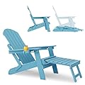 YEFU Adjustable Adirondack Chair with Footrest, 5-Level Adjustable Adirondack Chair with Retractable Ottoman & Cup Holder, Folding Adirondacks Chairs Use for Outdoor, Pool, Patio, Fire Pit