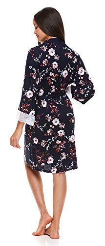 Lamaze Womens Maternity Lounge Nursing V-Neck Nightgown Matching Belted Robe Pajama Set, Outer Space, Large #TOP1