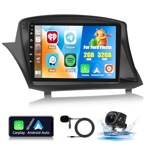 🌟【Autoradio Android 12 doppio Din】per Ford Fiesta (2009,2010,2011,2012,2013,2014). Android 12, 2G RAM+64G ROM, autoradio touch screen da 9 pollici con telecamera posteriore AHD, microfono e CANBUS.