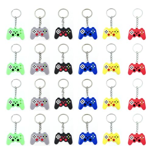 Vxcbad Gamepad - Set di 24 portachiavi per ragazzi per feste di gioco, compleanni e altre scene, in silicone, con diversi colori, misura adatta, Multicolore (rosso, blu, giallo, grigio, nero, verde