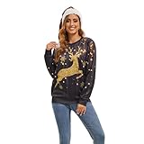 YTWS Gold Reindeer Ugly Christmas Sweater Women Men Novelty 3D Funny Pullover Crewneck Funny Sweatshirt with Hat for Party