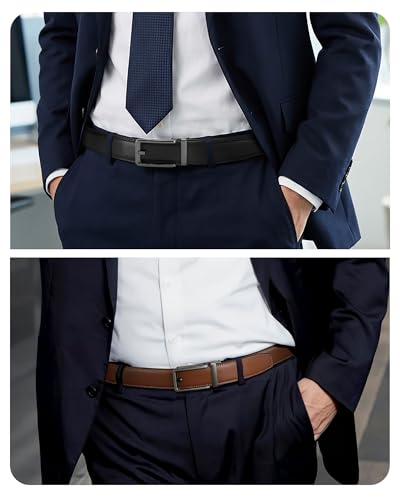 Image of CHAOREN Click Belts for Men 2 Pack - 1 3 /8 inch Leather Ratchet Belt | Trim to Fit, Gift Box, Micro-adjustable, Scratch Resistant Buckle, Formal Suits, Dress Pants, Casual Jeans, Golf