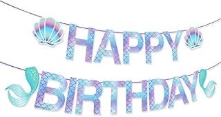 Mermaid Happy Birthday Banner, Mermaid Party Decorations Supplies, 1st-18th Birthday Decorations Banner for Girls(Blue)