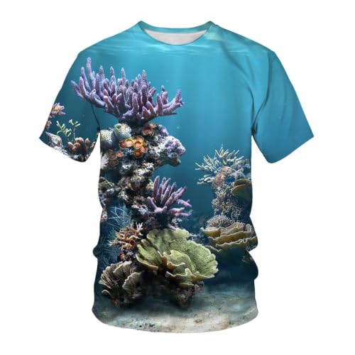 Image of YLLMNOBN Ocean-themed Colorful Coral Men's 3D Printed T-shirt, Summer Outdoor Casual Sports Quick-drying Short Sleeve