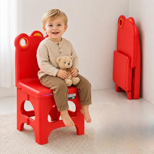 Image of Plastic Foldable Chair for Kids | School Study Chair for Indoor or Outdoor Use for Toddler Kids | Strong & Stable, Safe Rounded Edges | Capacity Up to 40 Kg (Red)