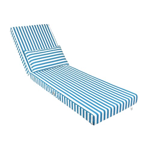 Déco Arts Coussin Bain de Soleil 190x60x10 cm avec Têtière — Matelas Transat Déhoussable Déperlant Anti-UV — Tissu Premium 270 g/m² Oeko-TEX — Coussin Chaise Longue Jardin — Rayure Turquoise