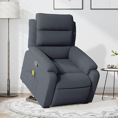 HBFDSFG Power Lift Recliner Chair with Manual Reclining Function, Stand Up Massage Recliner Chair Dark Gray Velvet, 6 Massage Points, Side Pocket, Wood and Metal Frame