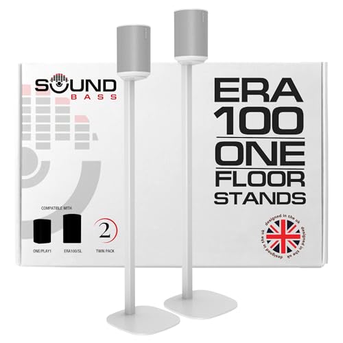 Image of Sound bass ERA 100 Floor Stand, Twin (2pcs), Compatible with Sonos ERA100 & ERA 100 SL, Sonos One & Play:1 Speakers, Accessories Included. Designed in The UK, Double, Pair (White)