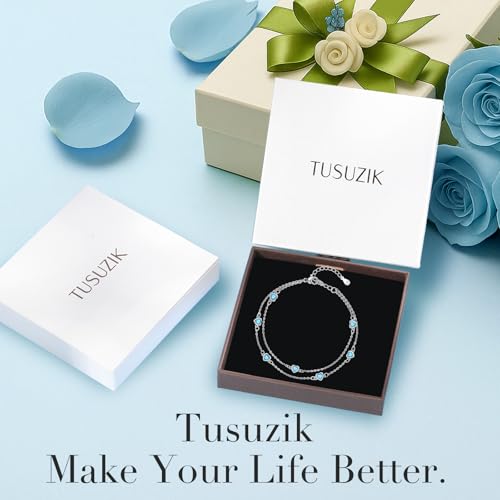 Bracelets for Women, 925 Sterling Silver with Cubic Zirconia, Double Layered Love Heart Birthstone Bracelet Personalised Jewellery Gifts for Ladies Her Wife Mom Girlfriend Birthday Valentines - Afbeelding 5