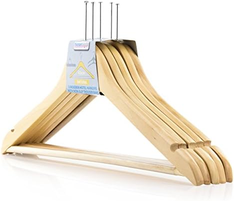 Hangerworld Pack of 20 Wooden Hotel Coat Clothes Hangers with Non Slip Trouser & Metal Security Hook - 45cm (18") - Beechwood finish
