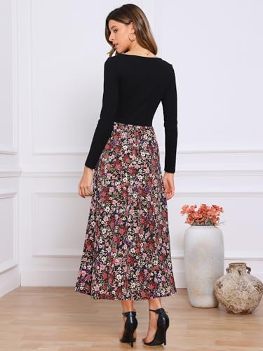 Robe trapèze florale col carré avec coupe patchwork fluide et flatteuse
