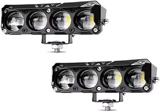 AutoBizarre Car Motorcycle 12V Headlight Led Projector Lamp Dual Color Yellow White Fog Light Metal Body Spotlight Universal for All Bikes Cars SUVs etc. (4 LED, 2 Pcs)
