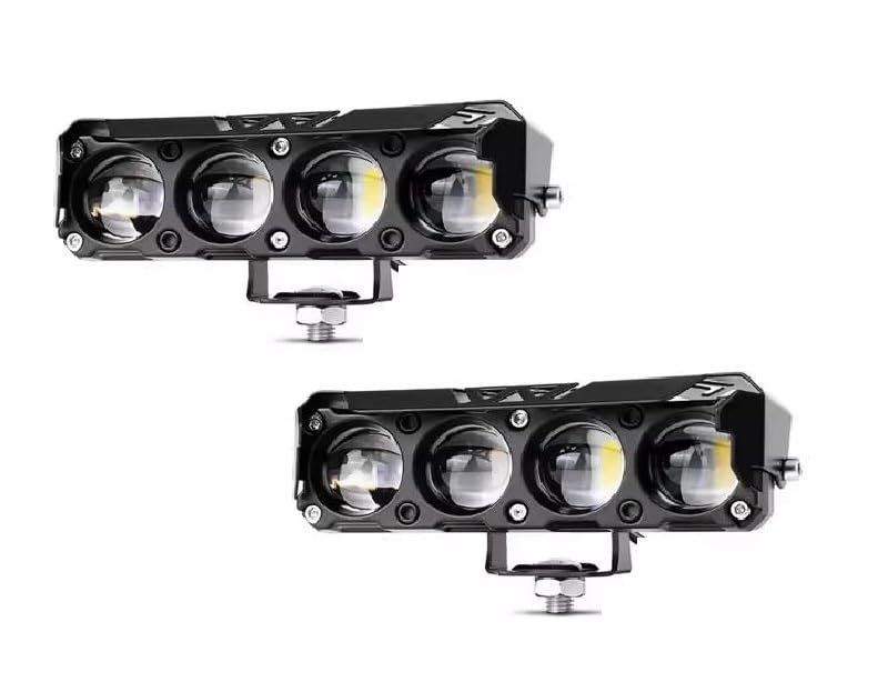 Image of AutoBizarre Car Motorcycle 12V Headlight Led Projector Lamp Dual Color Yellow White Fog Light Metal Body Spotlight Universal for All Bikes Cars SUVs etc. (4 LED, 2 Pcs)