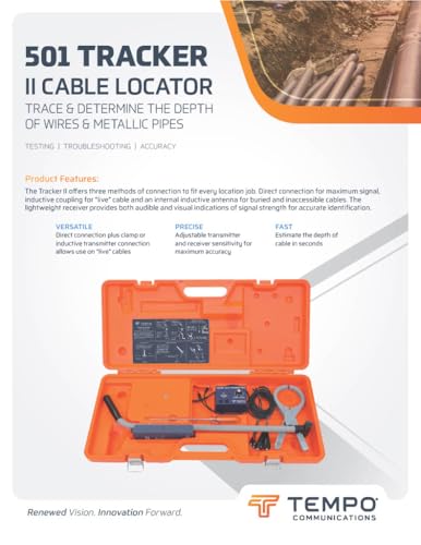 Image of TEMPO Communications 501 Tracker II Underground Wire Locator, Buried Wire Locator, Underground Wire Tracer, Locate Wires 7 Ft Deep (2026 Model)