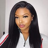 Persephone Light Yaki Straight 360 Lace Frontal Wig Pre Plucked With Baby Hair Brazilian Remy 360 Human Hair Wigs for Black Women Virgin 360 Lace Wig Human Hair 150 Density 16 Inch Natural Color