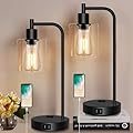 QiMH Industrial Touch Control Table Lampwith 2 USB Ports and AC Outlet, 3-Way Dimmable Bedside Nightstand Reading Lamps with Light Bulb, Glass Desk Lamp for Bedroom, Office