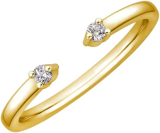 Round Cut White Diamond Open Matching Wedding Band for Women, 14K Gold Finish Ladies Diamond Minimal Two Stone Matching Band