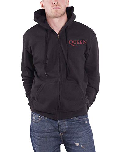 Queen Hoodie Classic Crest Band Logo Back Print Official Mens Black Zipped XL