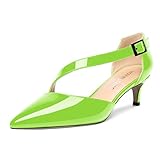 MOVINSTEPS Women's Pointed Toe Dress Buckle Low Heel Adjustable Strap Kitten Patent 2 Inch Office D'Orsay Pumps Shoes Lime Green Size 9.5 - Zapatos de Tacon Alto para Mujer