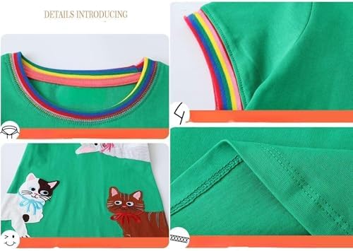 Winzik Toddler Summer Dress, Little Girls Short Sleeve Cotton Casual Dresses Cat Clothes 2-8 Years (3-4T, Cat Green) — view 4