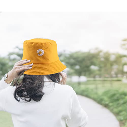 Sun Hat For Women Men Cotton Uv Protection Bucket Hat Summer Fishing Hunting Hiking Travel Cap Double-Sided Reversible Wide Brim Beach Hat Unisex Girls Packable Outdoor Daisy Hat(Black Yellow #TOP6