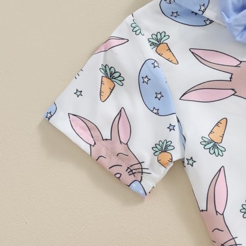 Image of BeQeuewll Toddler Baby Boy Easter Outfit Letter Bunny Print Short Sleeve T-Shirt and Shorts Summer Clothes Set