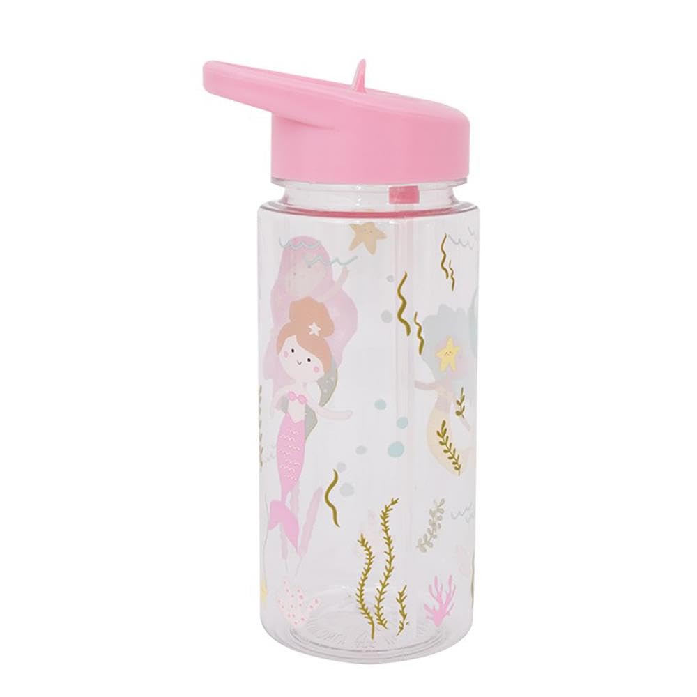 YΓΆL Pink Mermaid Patterned Kids Water Bottle With Flip Straw, Lid With Carry Handle - Water Juice School Sports Baby Toddler Children Boys Girls Cup BPA-Free