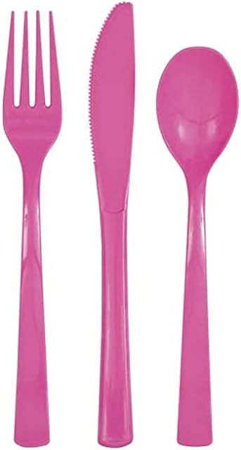 Unique UK 39490 Re-Usable Plastic Cutlery Set, Hot Pink, Pack of 18