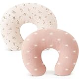 Konssy Muslin Nursing Pillow Covers, Soft and Cute Nursing Covers for Breastfeeding Pillows, Ideal for Newborn Baby Boys and Girls (Brown Leaf, Pink Sun) - 2 Pack