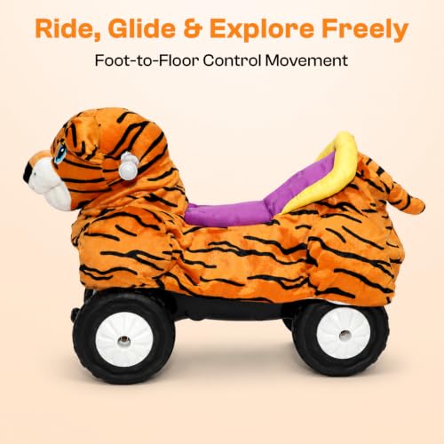 Image of Toyzone Little Soft Tiger Ride on | Cloth-Covered Ride On Toy with Wheels | Back Support | Indoor & Outdoor Ride-On for Toddlers 1-4 Years