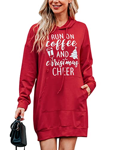 Image of Quenteen Women Hoodies Dress Hooded Sweatshirts Dress Casual Long Sleeve Tunic Dress Oversized Sweatshirts with Pocket
