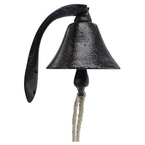 MrMrKura Cast Iron Dinner Bells with Rope, Outdoor Hanging Bell for Outdoor and Indoor Decoration Wall Mounted Bell Outside Bell Ornament for Church Home School Cover