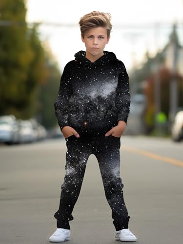 Image of boys' clothing sets, 2-Piece Hoodie & Pants Outfits for Boys Size 4-14 | Lightweight Non-Fleece Fall & Spring Clothing Sets