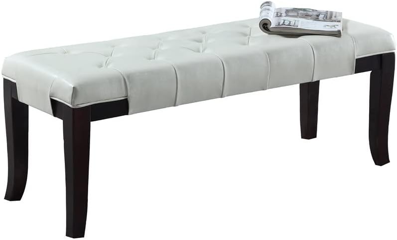 Roundhill Furniture Linon Faux Leather Tufted Bench, White