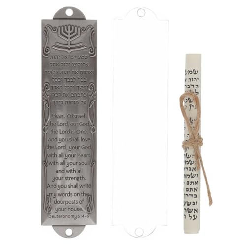 BIUDECO Mezuzá de Metal Sagrado 132Mm en Tono Plata Antigua Juego Artesanal con Pergamino de Oraciones Decoración Religiosa para Puerta Principal y Ambiente de Oración Hogar