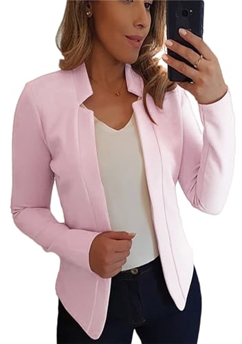 Image of YMING Womens Open Front Work Blazer Business Long Sleeve Jackets Solid Color Office Short Cardigans