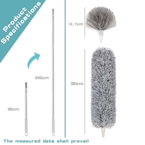 Image of 2-in-1 Microfiber Ceiling Duster with 100-Inch Extendable Pole, Anti-Scratch Bendable Head - Washable Long-Handle Cleaner for High Ceilings, Fans, Blinds & Cobwebs (Grey)