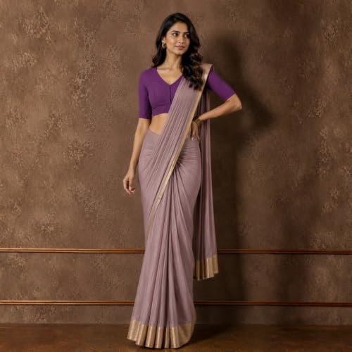 Image of Studio Shringaar Women Cotton Half Sleeve Madras Checks Saree Blouse with Stretchable Sides