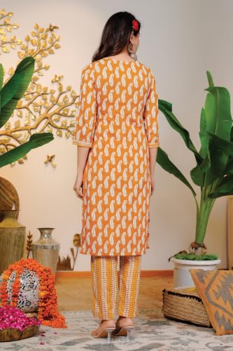 Image of MIRCHI FASHION Pure Cotton Women Straight Printed Embroidery Work Kurti Set with Dupatta and Pant