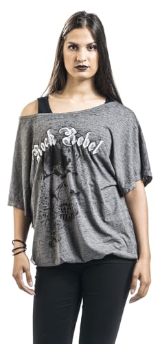 Rock Rebel by EMP Mujer Camiseta Suelta Gris con Aspecto de Doble Capa M